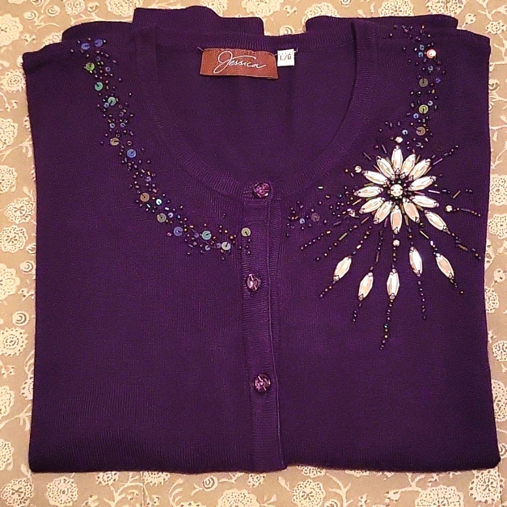 Deep Purple Sparkly Beaded Cardigan, M/L* - Picture 12 of 12
